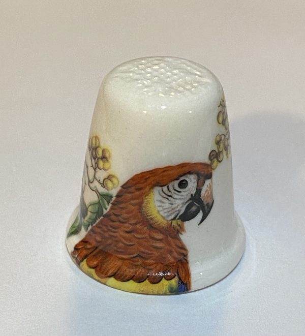 Red Scarlet Macaw Parrot Bird Porcelain Thimble - Thimblelina.com