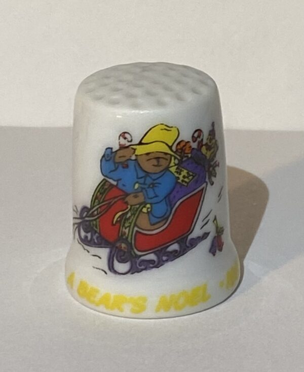 Paddington Bear Thimble A BEAR'S NOEL Porcelain Schmid Japan 1983 - Thimblelina.com