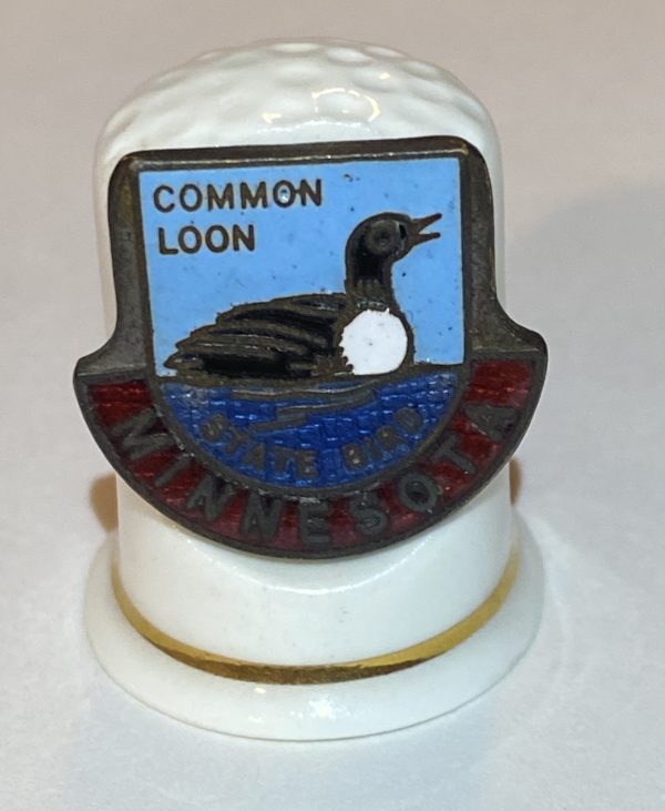 Common Loon Minnesota Enamel & Fine Bone China Souvenir Thimble - Thimblelina.com