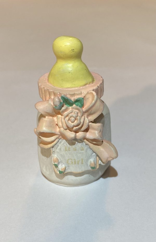 1990's Pink Baby Girl Bottle Collectible Thimble by ENESCO - Thimblelina.com