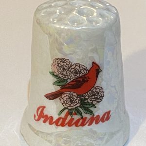 Indiana w/ Cardinal Bird Porcelain Souvenir Thimble - Thimblelina.com