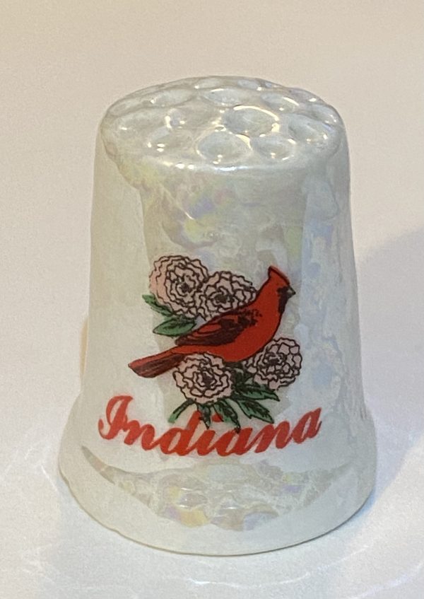 Indiana w/ Cardinal Bird Porcelain Souvenir Thimble - Thimblelina.com